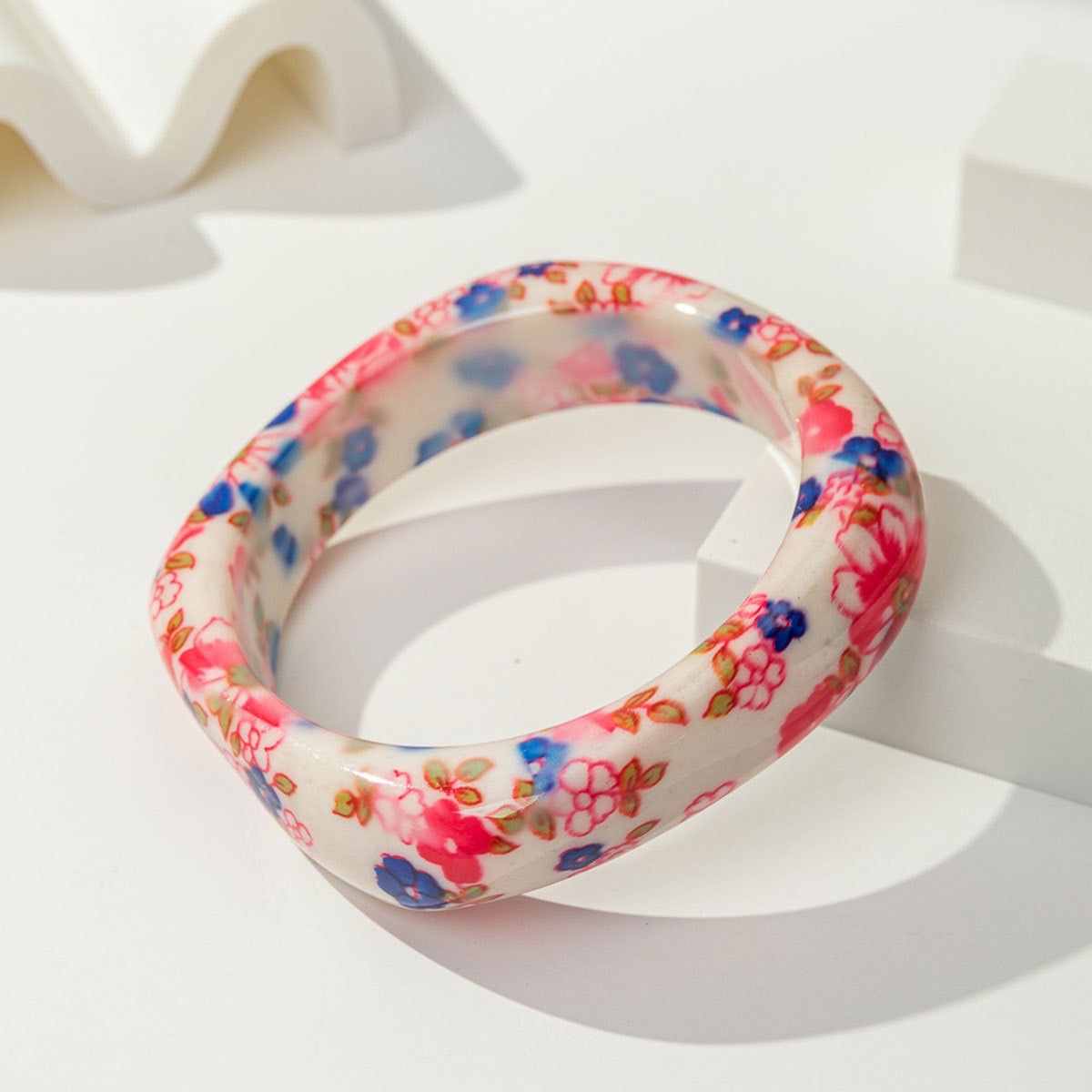 Floral Print Resin Bangle Bracelet