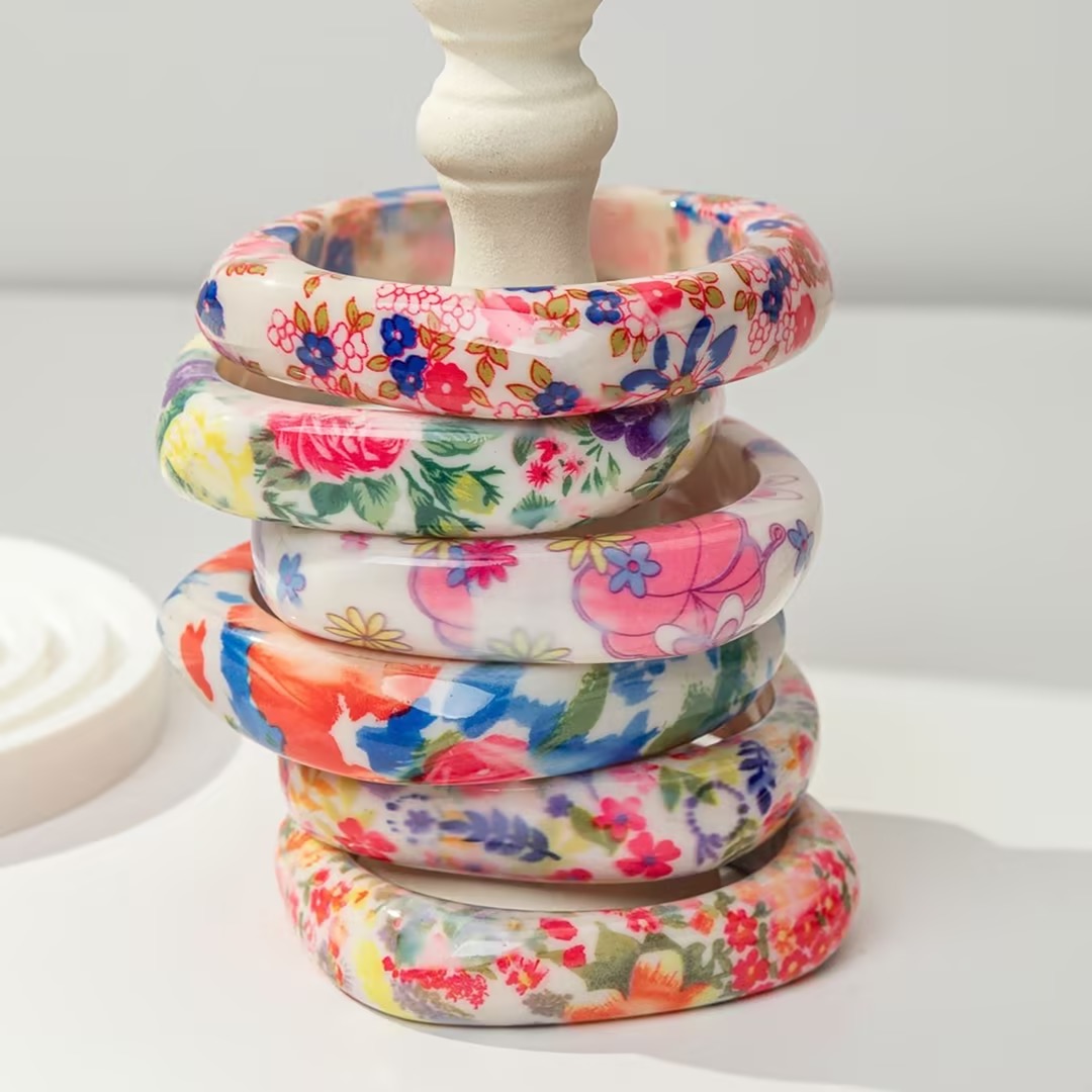 Floral Print Resin Bangle Bracelet