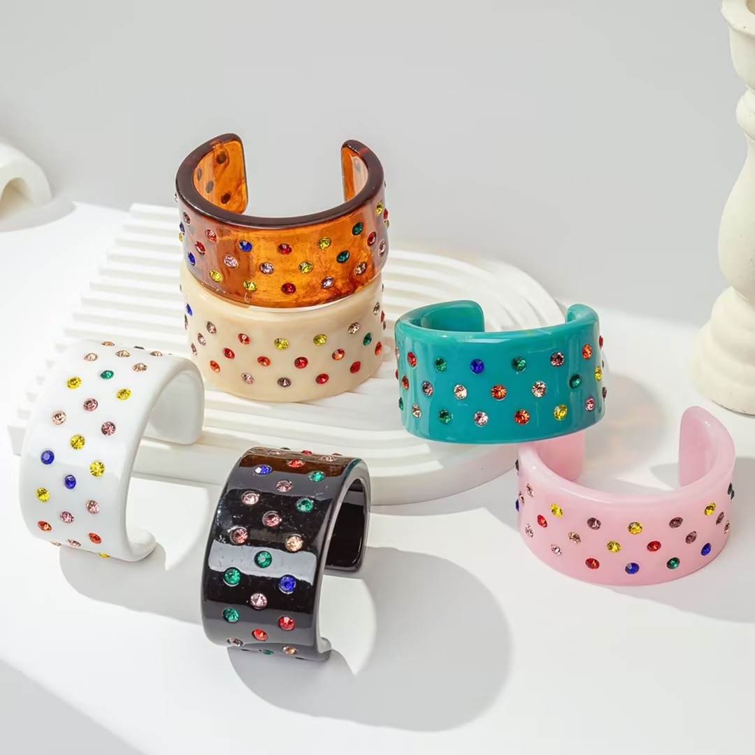 Colorful Crystal Resin Cuff Bracelet