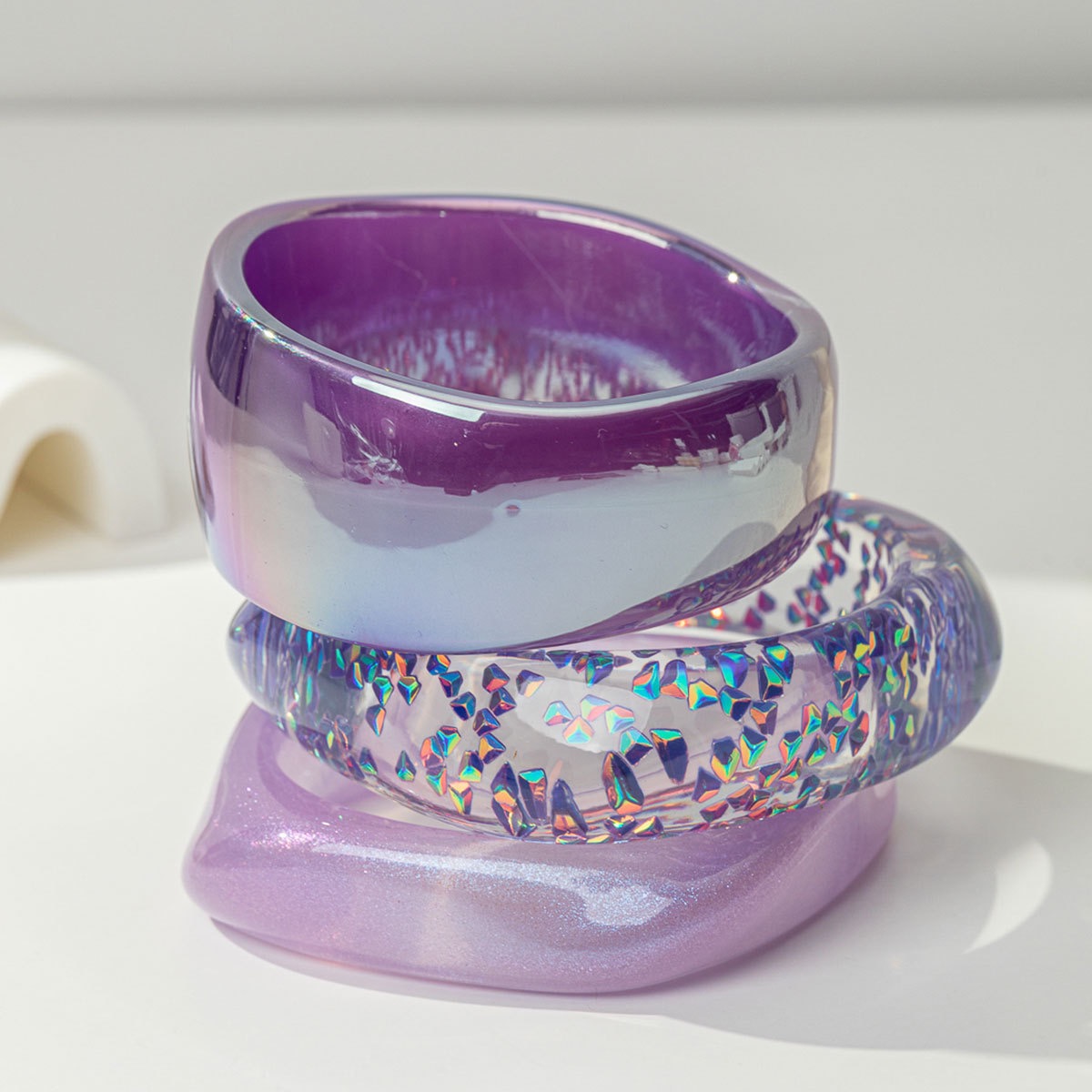 Iridescent Resin Bangle Set