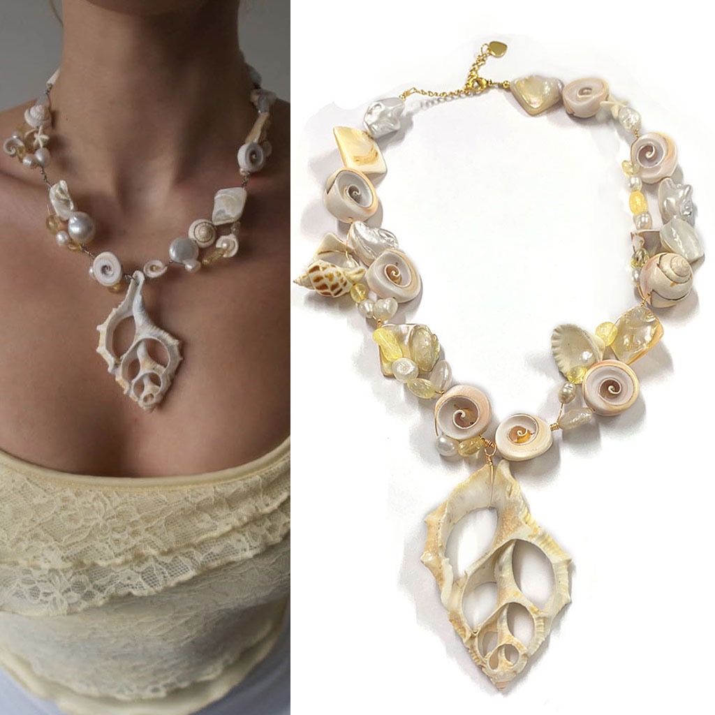 Shell Tide Statement Earring Necklace Bracelet Jewelry Set