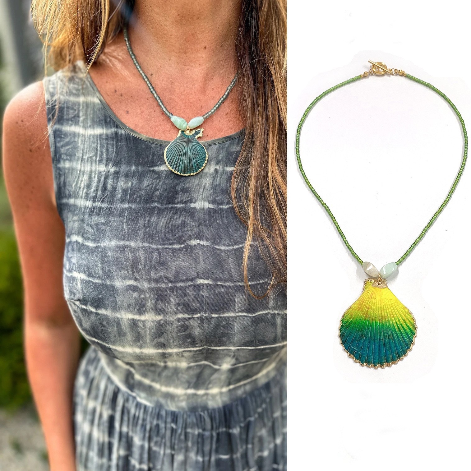 Costal Gradient Shell Necklace Earring Jewelry Set