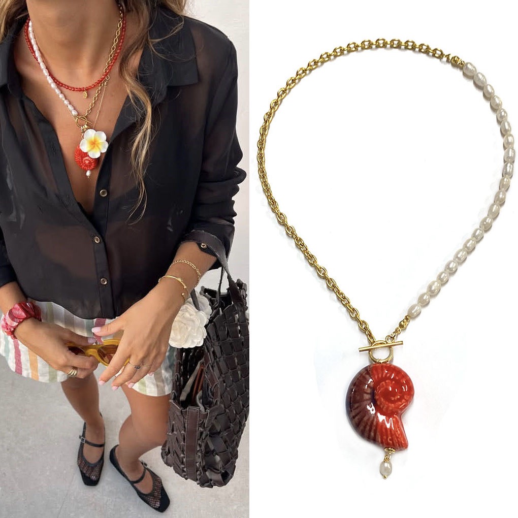 Coral Tide Nautilus Necklace