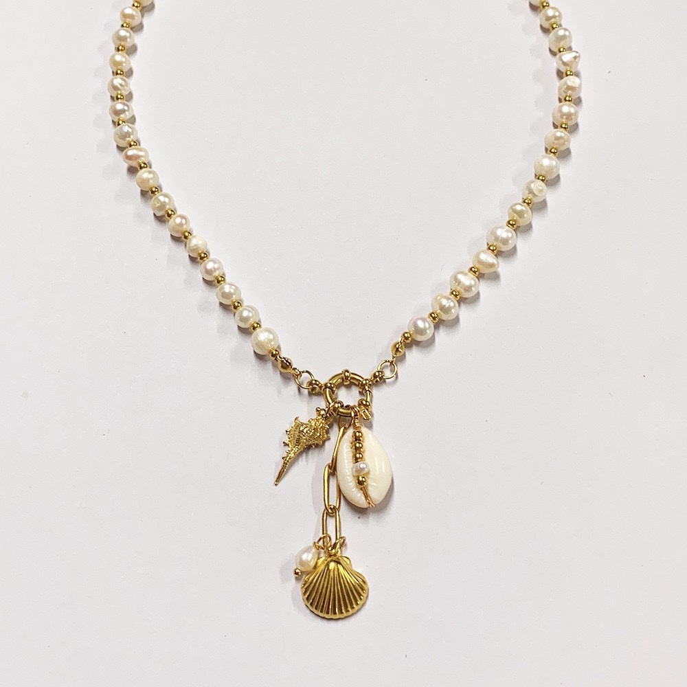 Coastal Pearl Shell Charm Necklace