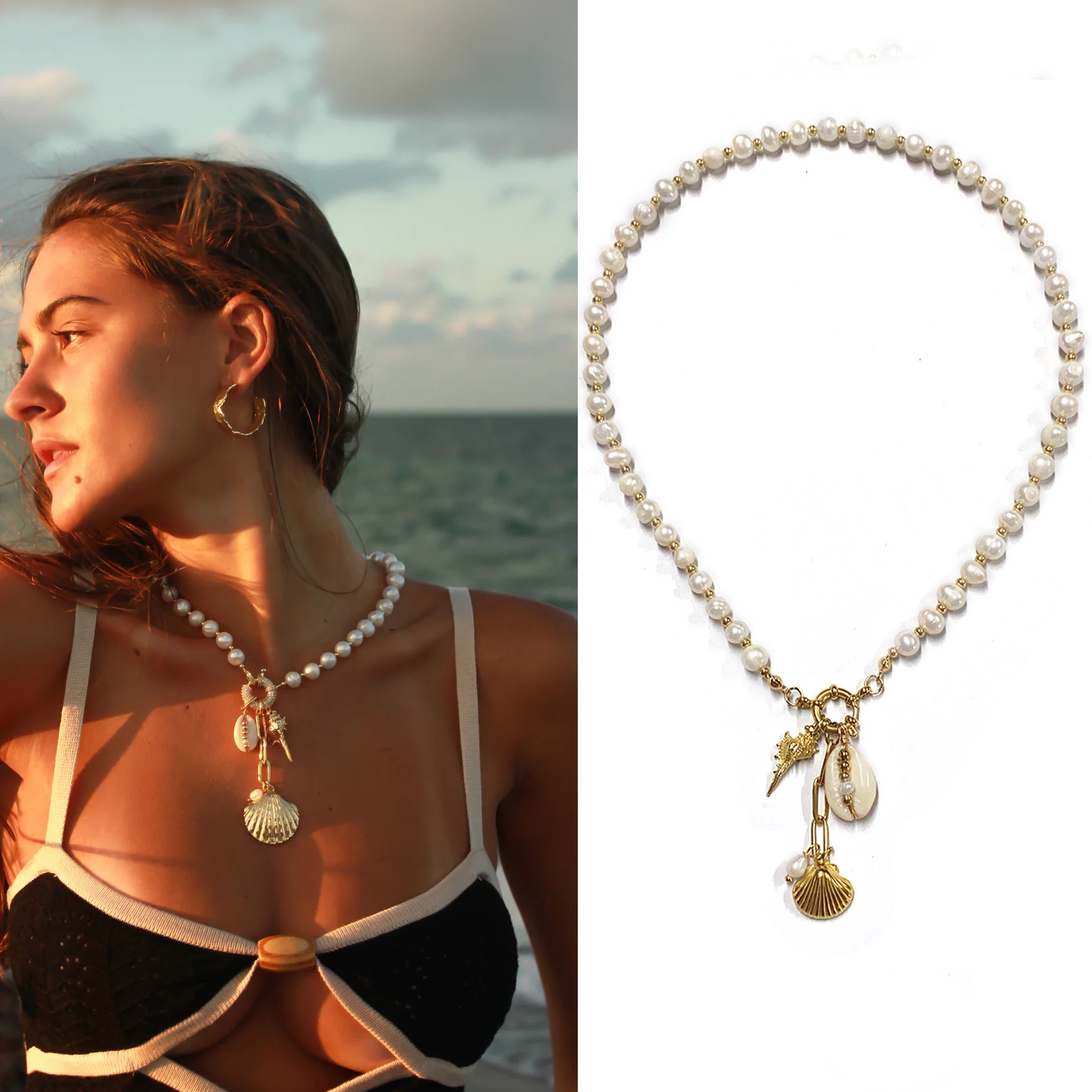 Coastal Pearl Shell Charm Necklace