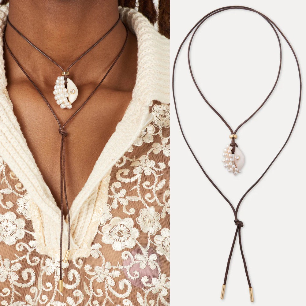 Pearl Tassel Shell Necklace Earring Jewelry Set