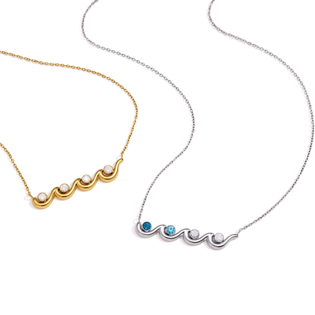 Wave Crystal Pendant Necklace