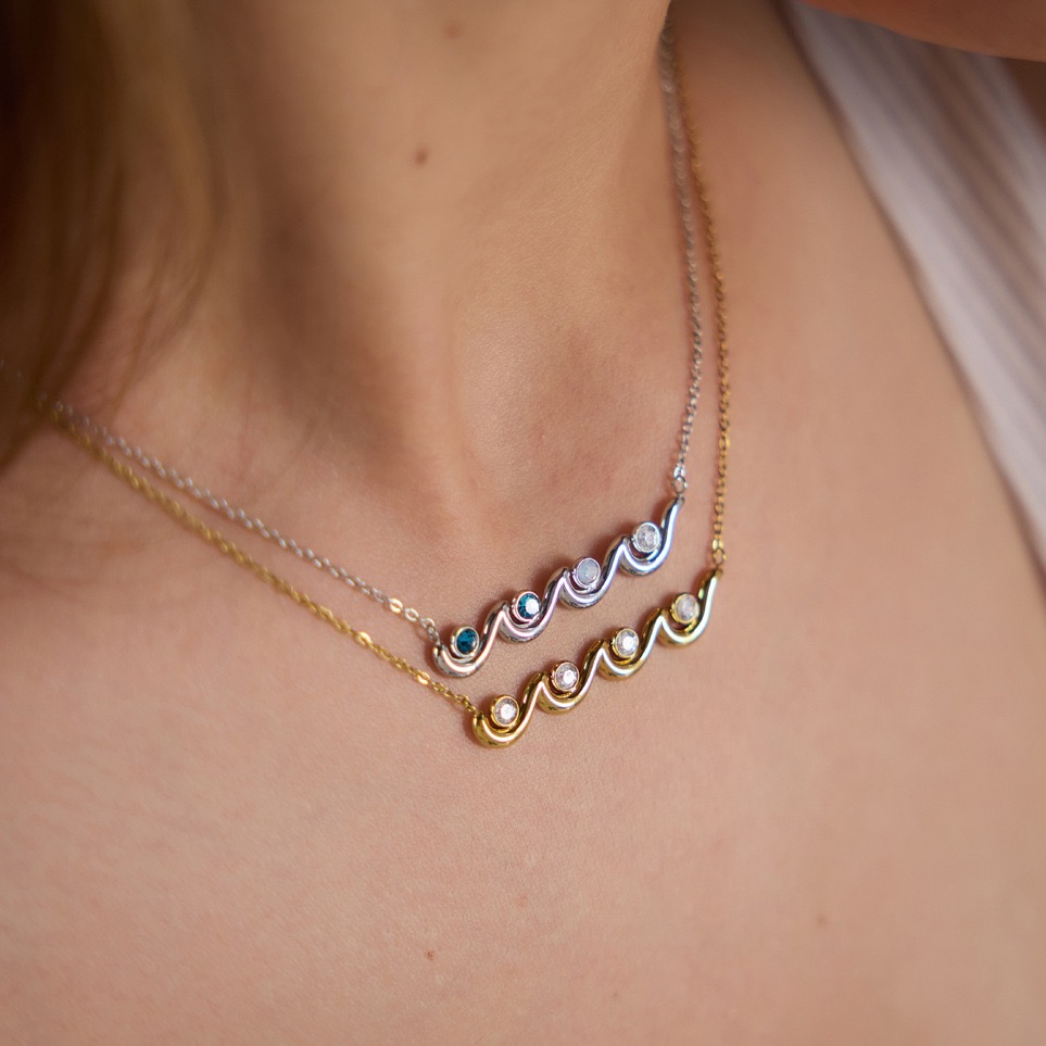 Wave Crystal Pendant Necklace