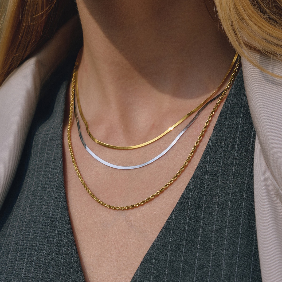 Layered Snake & Rope Chain Necklace Set