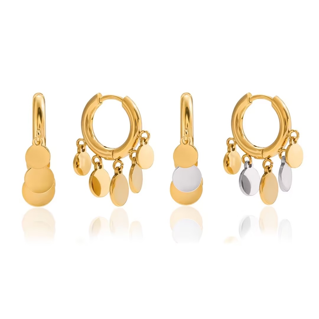 Disc Charm Hoop Earrings