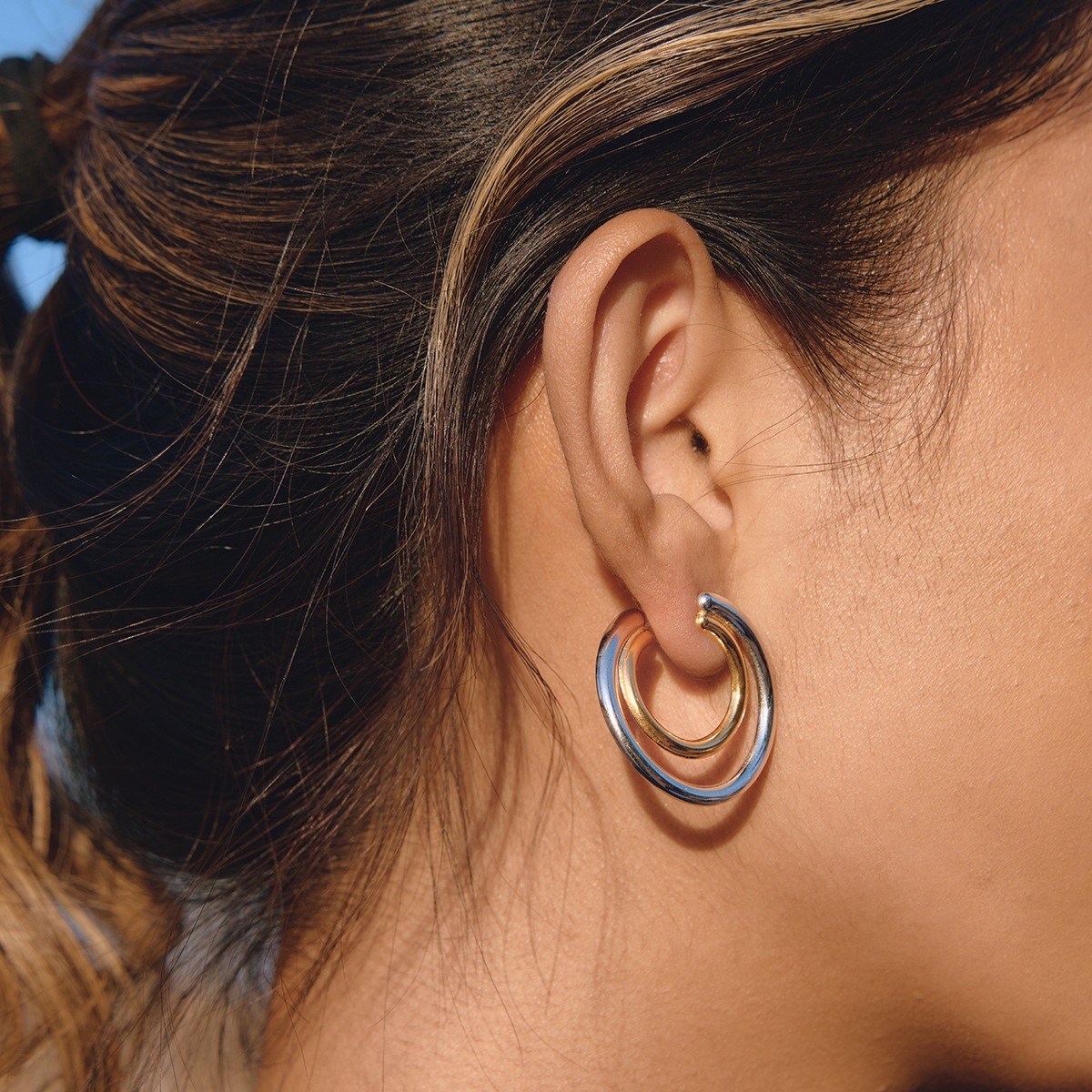 Layered Two-Tone Hoop Earrings