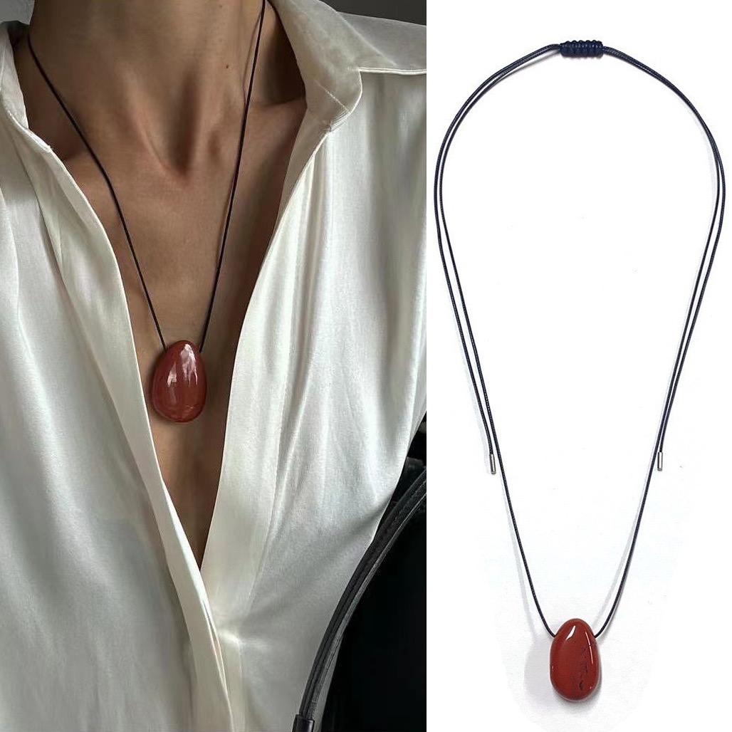 Natural Stone Egg Pendant Necklace