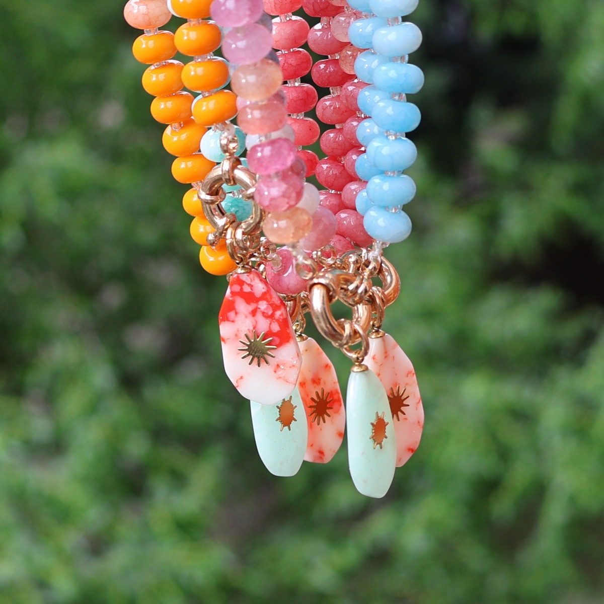 Colorful Natural Stone Surf Charm Necklace