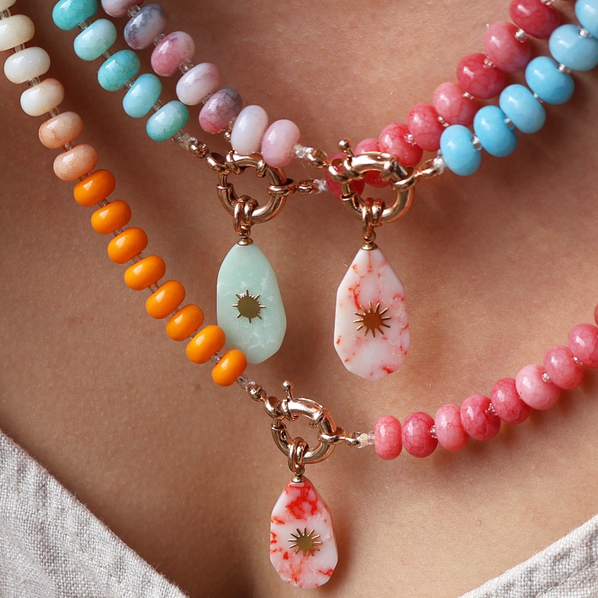 Colorful Natural Stone Surf Charm Necklace