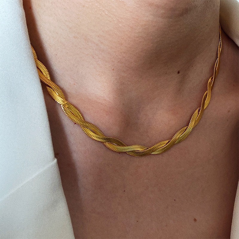 Twisted Herringbone Stainless Steel Necklace