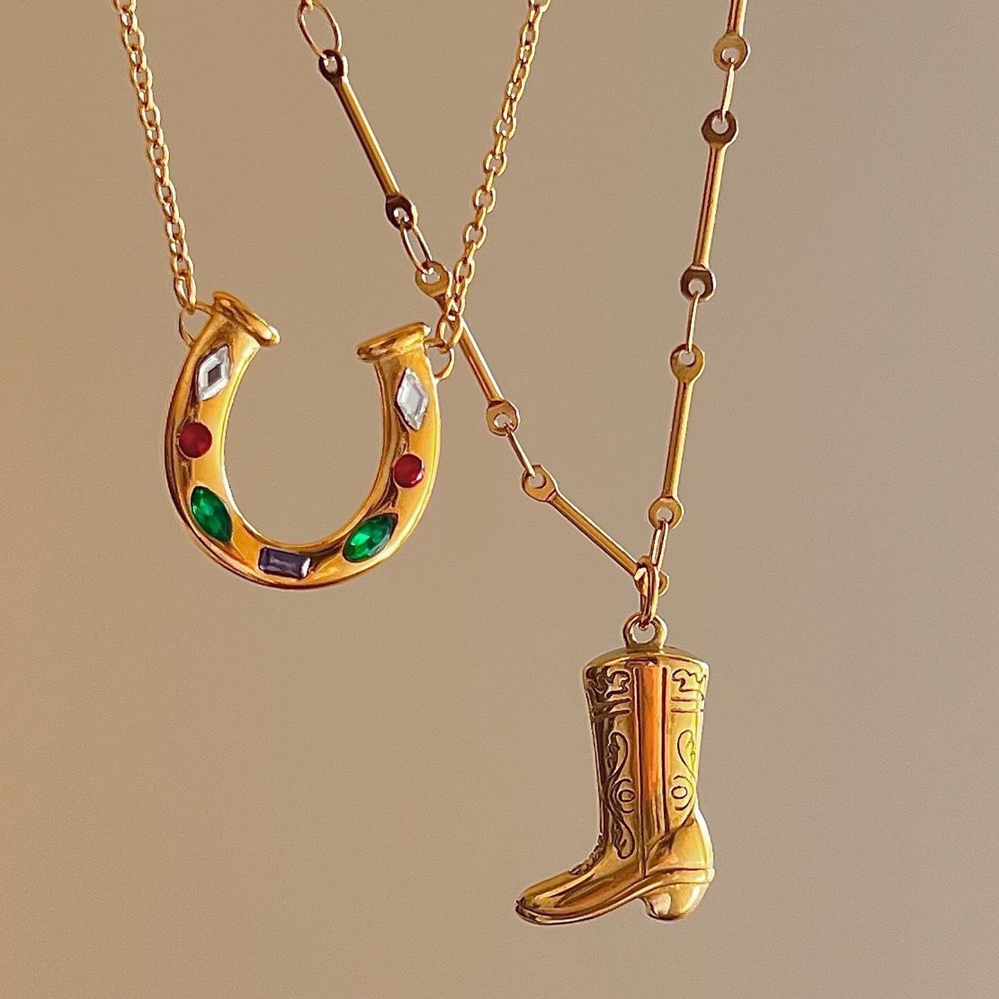 Western Horseshoe & Cowboy Boot Layered Necklace