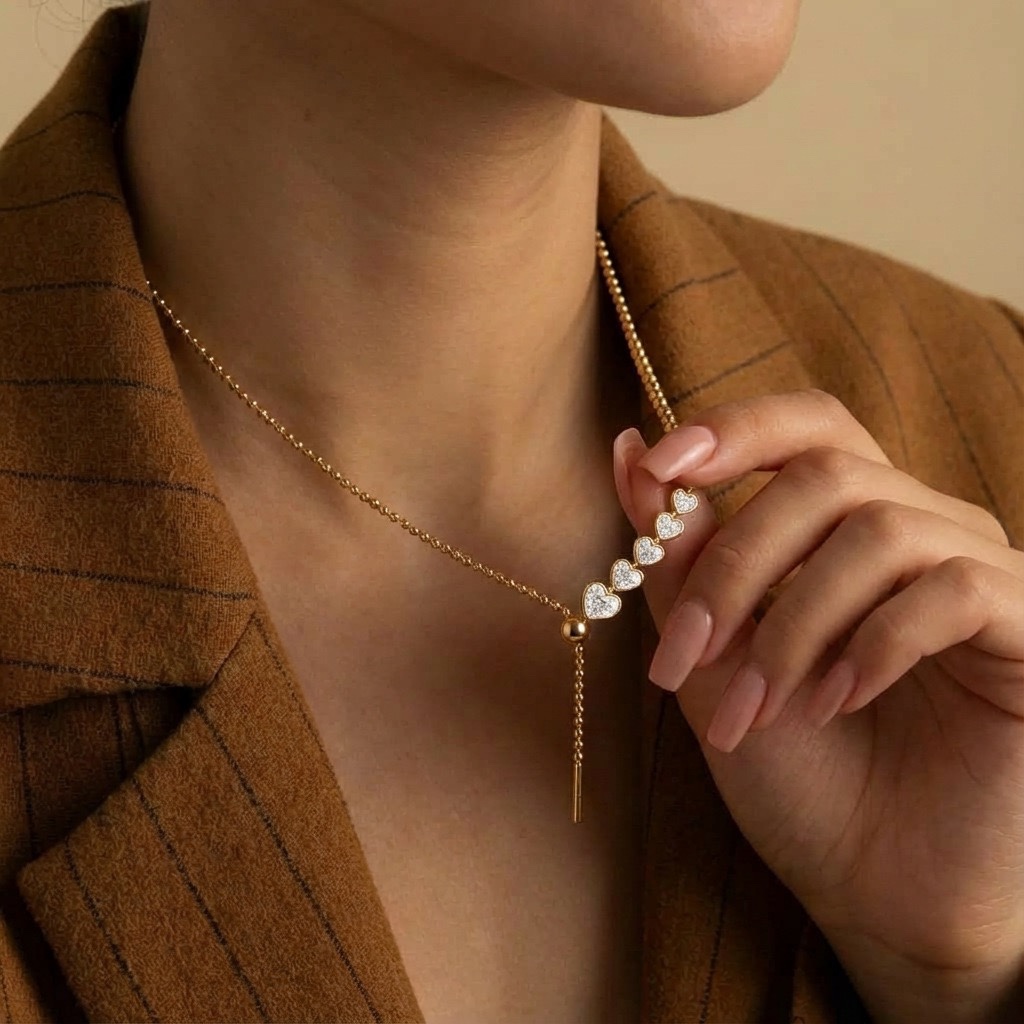 Golden Heart & Teardrop CZ Necklace Collection