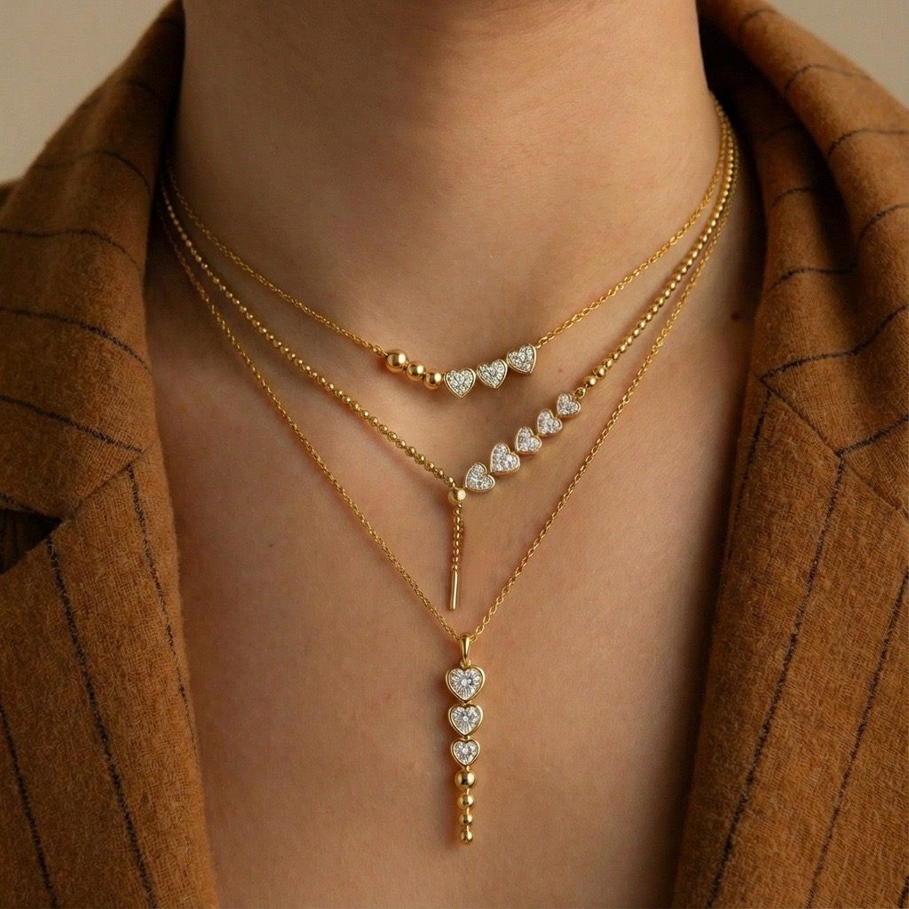 Golden Heart & Teardrop CZ Necklace Collection