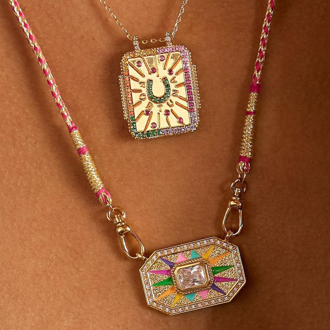 Celestial Talisman Enamel Pendant Necklace Collection