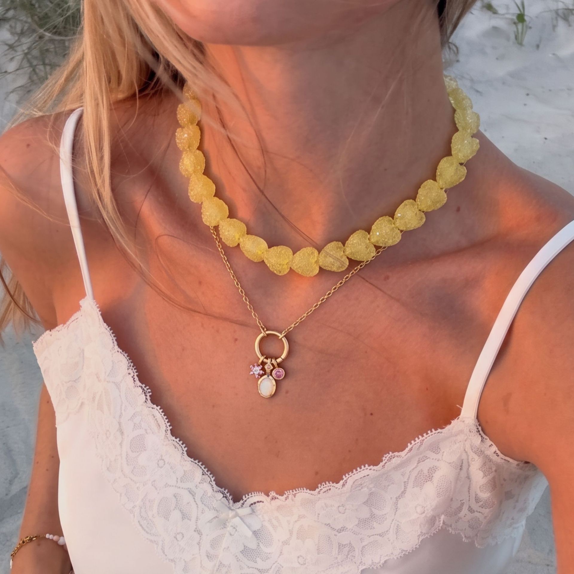 Colorful Crystal Heart Beaded Charm Necklace Collection