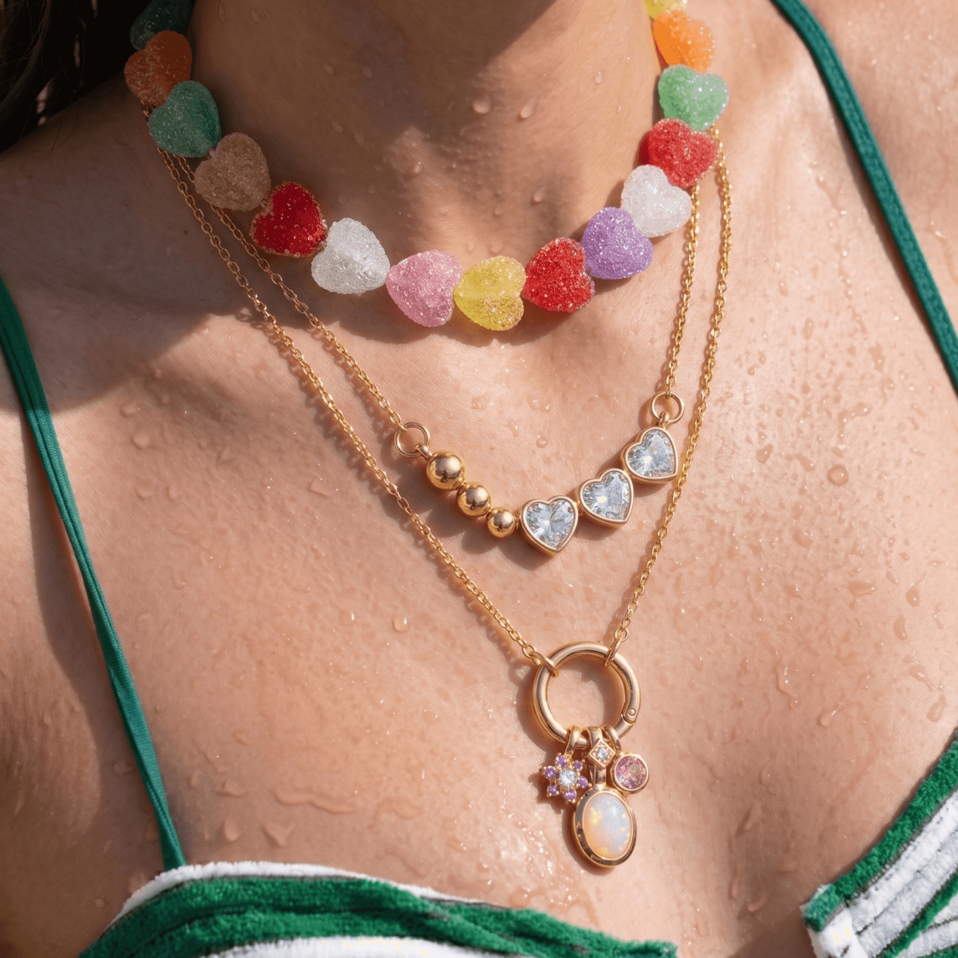 Colorful Crystal Heart Beaded Charm Necklace Collection