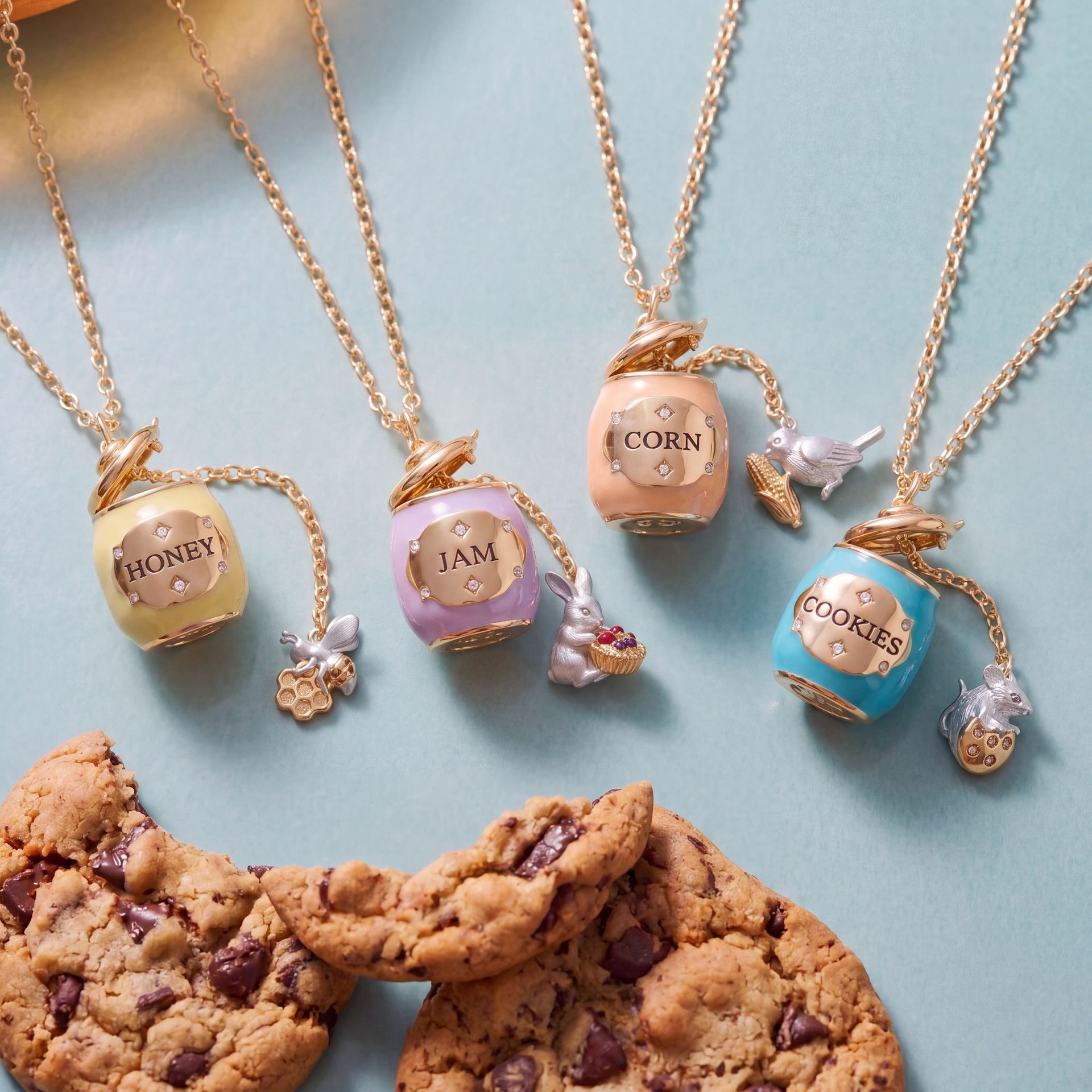 Miniature Vintage Sweet Treats & Animal Companion Enamel Charm Pendant Necklace Collection