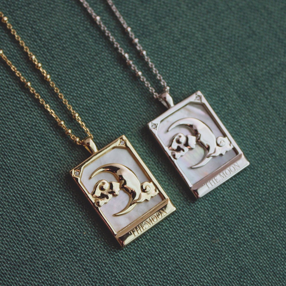 Mother of Pearl Tarot Card & Celestial Symbol Pendant Necklace Collection
